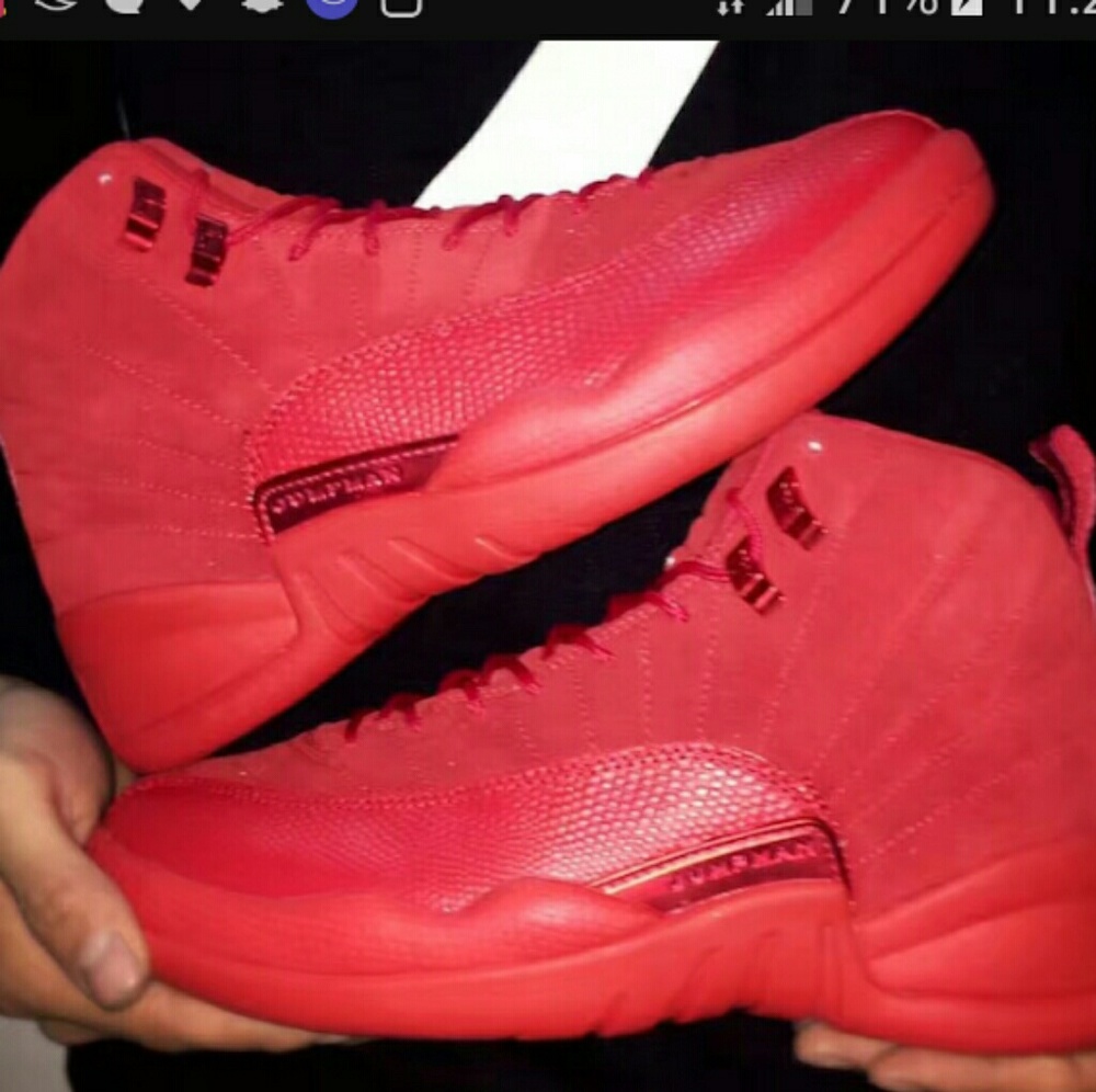 Red suede jordan 12s